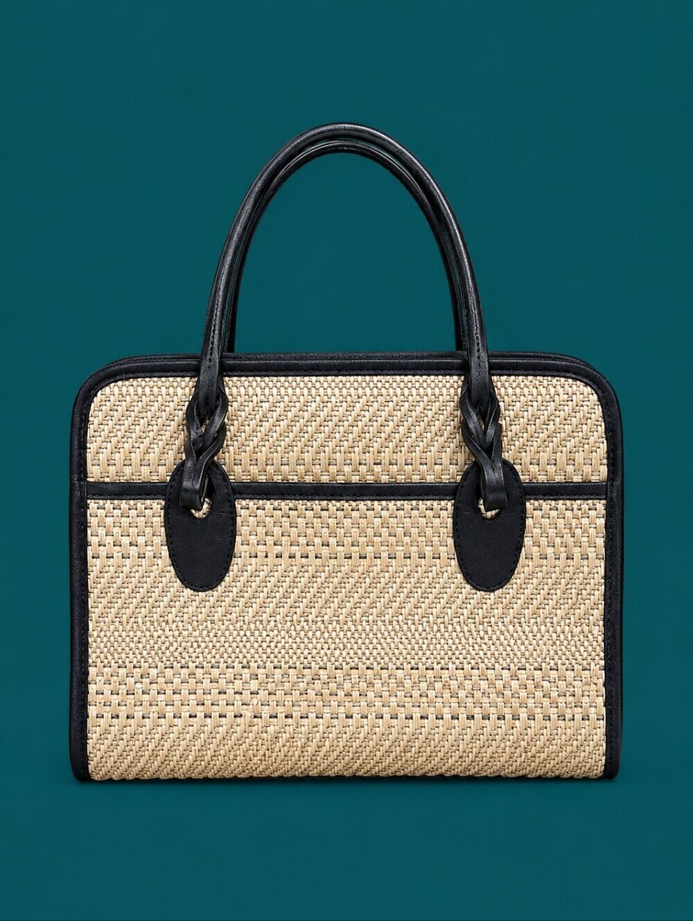 VTG MARLO Wicker Three Compartment Satchel Tote Bag